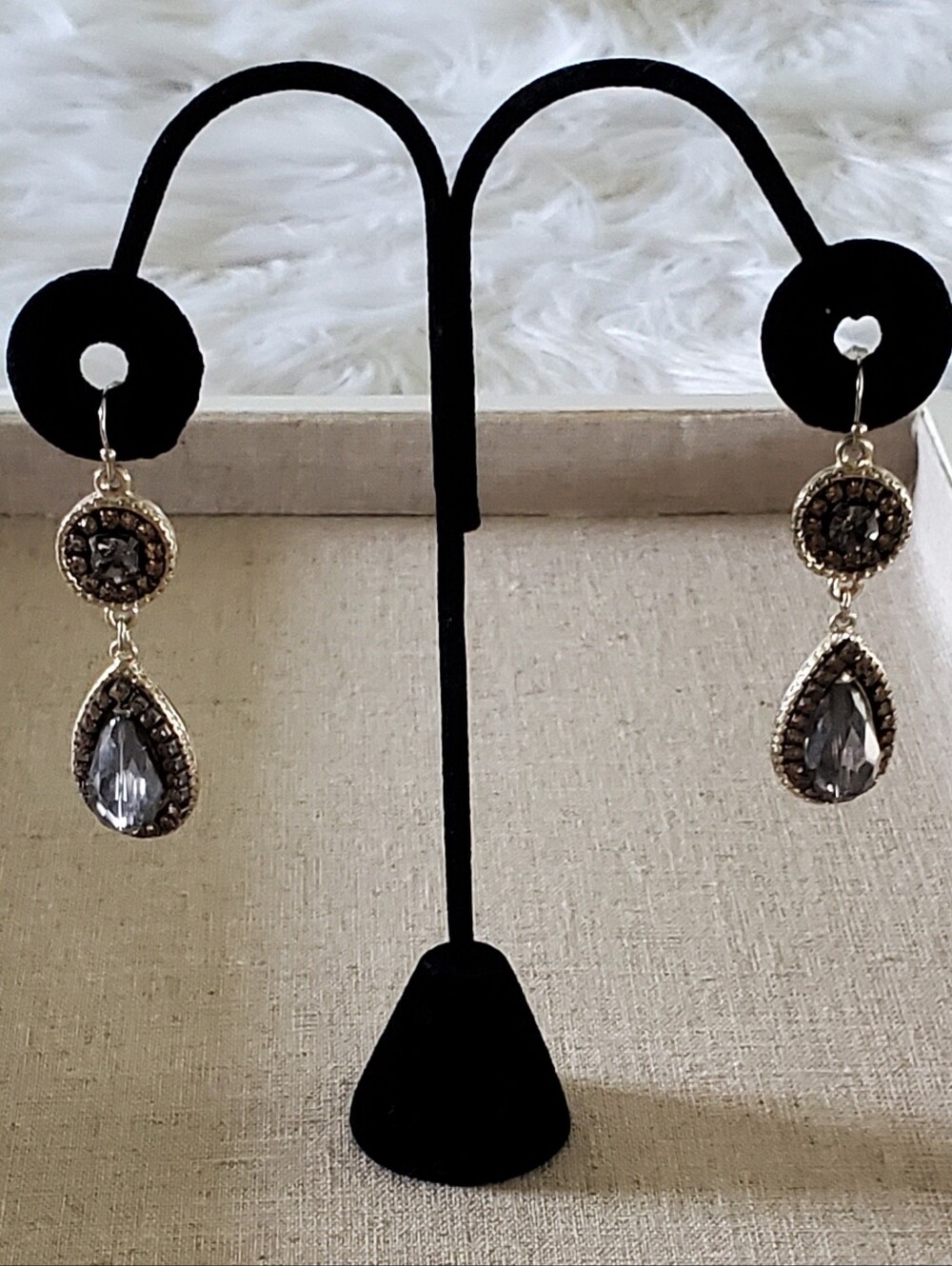 ​White House Black Market Smoky Quartz Crystal & Pave Teardrop Dangle Earrings